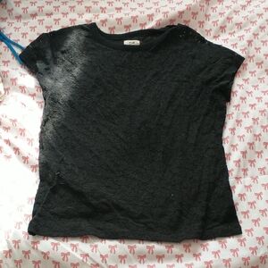 Black Lace Short Sleeve Top Lace See Through